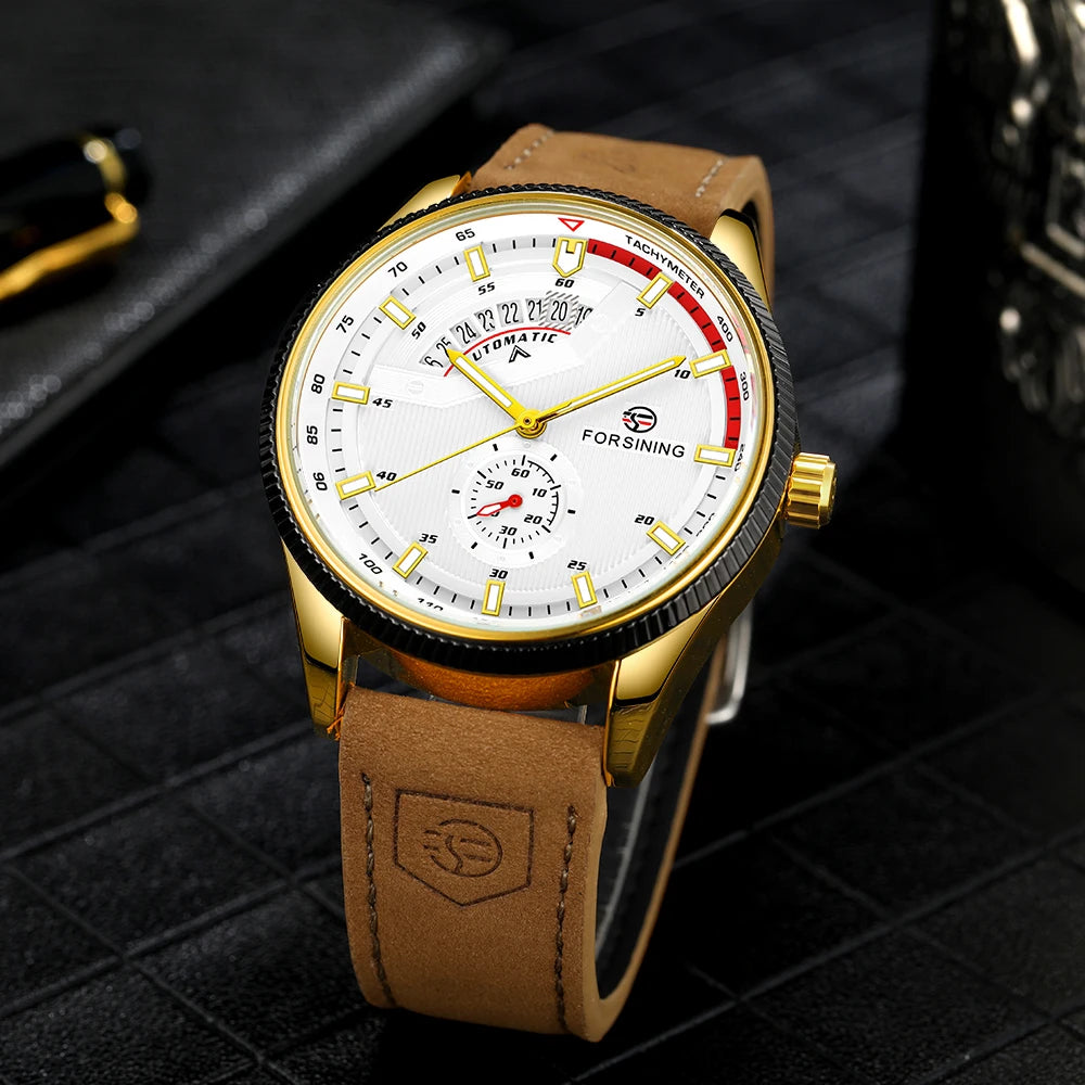 Montre Homme FORSINING Mécanique Automatique Chronographe Calendrier Cuir & Acier – Luxe Haute Qualité
