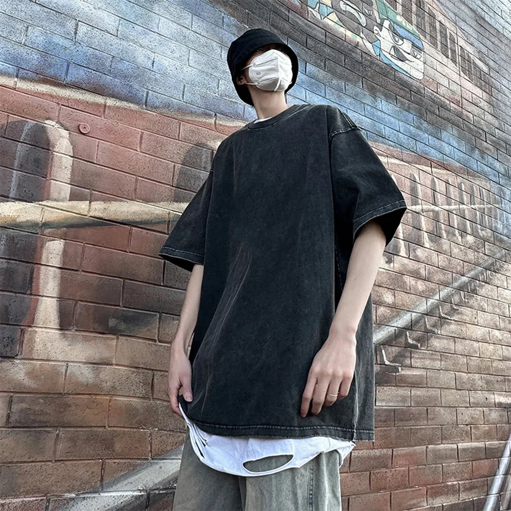 T-Shirt Unisexe Coton 230g Rétro Drop-Shoulder Vintage Couleur Unie Hip-Hop Loose Manches Courtes Confortable Épais Intemporel – T-Shirt Rétro Premium Coton 230g Drop-Shoulder Vintage Hip-Hop Loose | Mode Unisexe Rétro Vintage Premium