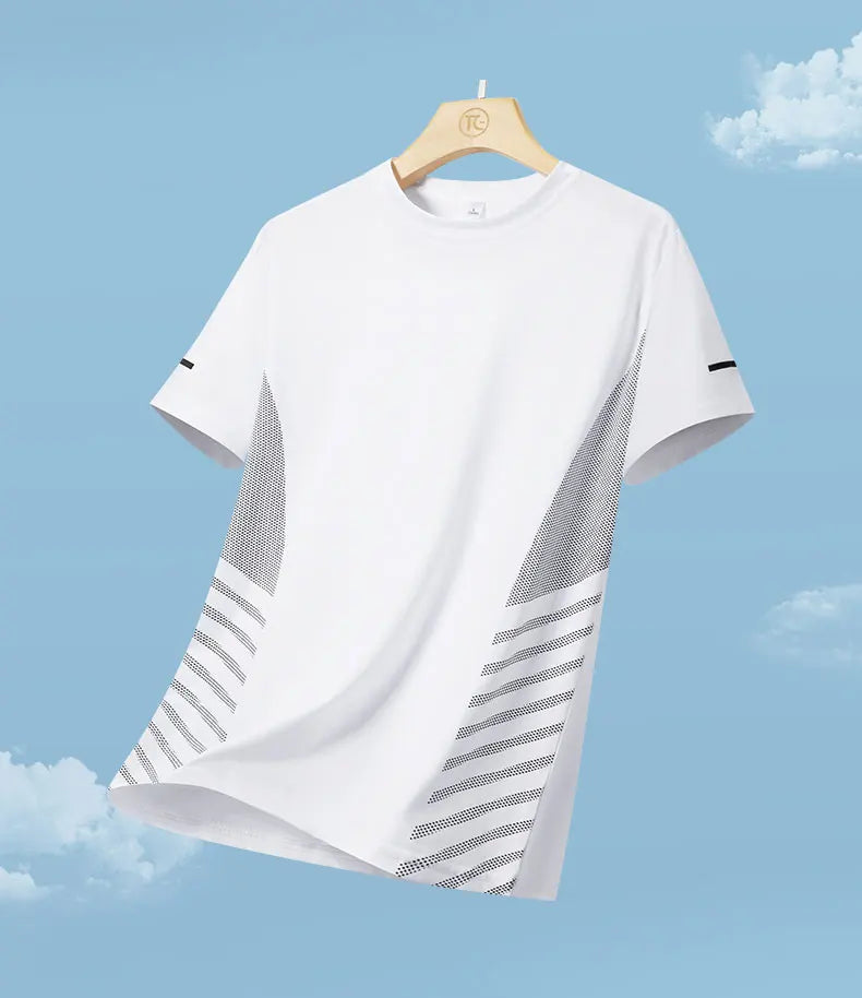 T-Shirt Running Homme Été Soie de Glace Ultra-Léger Imprimé Réfléchissant Séchage Rapide Manches Courtes Respirant Fitness Sport Grande Taille 5XL – Tee Sport Performance | Mode Homme Sport