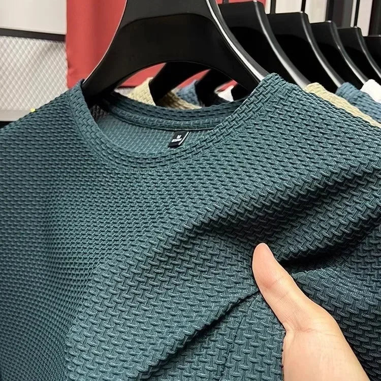 T-Shirt Homme Manches Courtes Maille Bambou Soie Glacée Ultra-Fraîche – Slim Casual Été Respirant Élastique | Mode Homme Premium