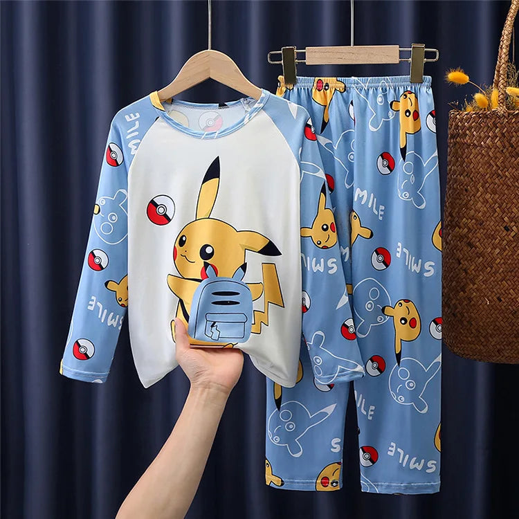 Pyjama Enfant Cartoon Pikachu – Ensemble 2 Pièces Manches Longues Garçon Fille 3-13 Ans