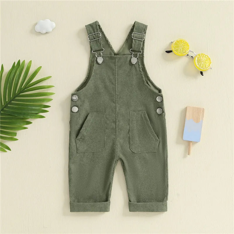 Salopette Bébé Unisexe Bretelles Boutons Couleur Unie – Combinaison Toddler Garçon Fille 0-24 Mois