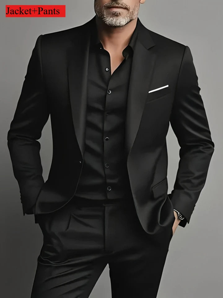 Costume Homme Slim Fit Noir – Ensemble Tuxedo Élégant Mariage & Cérémonie | Mode Homme Premium