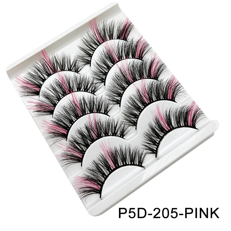 Faux Cils 3D Mink Colorés – Lot 5 Paires Fluffy | Rose, Bleu, Rouge | Maquillage Festif