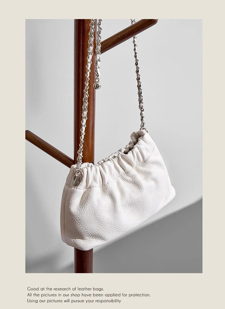 Sac Nuage Cuir Véritable Femme – Mini Sac Épaule Crossbody Chaîne Style Coréen Luxe