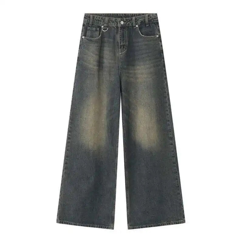 Jean Homme Camouflage Vintage Lavé Jambe Large Denim Loose Casual Automne Hiver Bleu Délavé Streetwear Tendance Confortable – Jean Wide Leg Premium Camo | Mode Homme Denim Streetwear Premium
