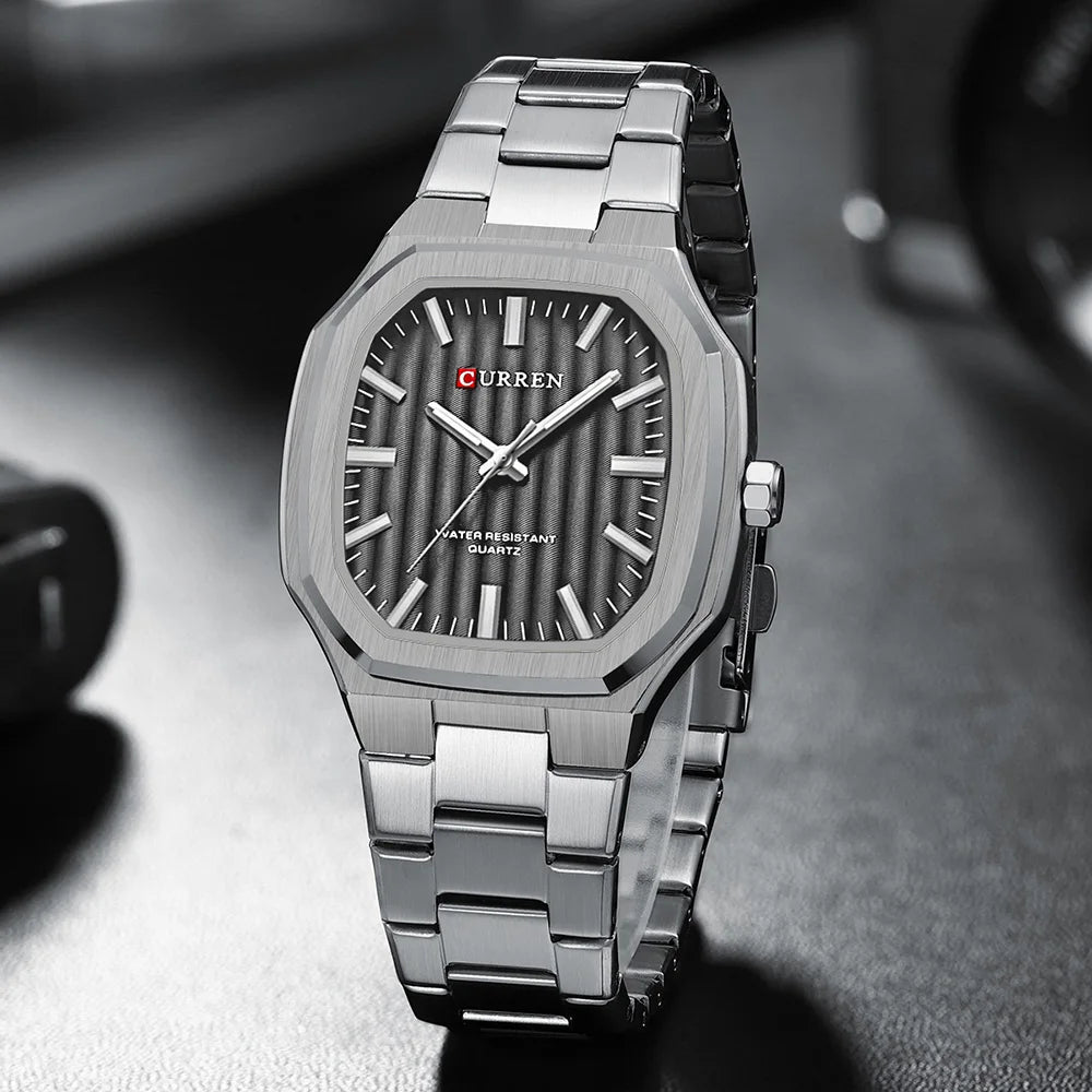 Montre Homme CURREN Business Carré Quartz – Acier Inoxydable Lumineux Étanche Classique