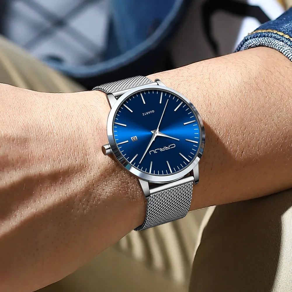 Montre Homme Acier 40mm Ultra-Slim 7mm Maille Métallique – Automatique Minimaliste Classique