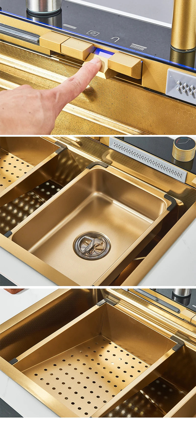 Évier Cuisine Inox 75x45cm Affichage Digital Température – Grand Bac, Robinet Cascade Eau Chaude & Froide | Design Moderne