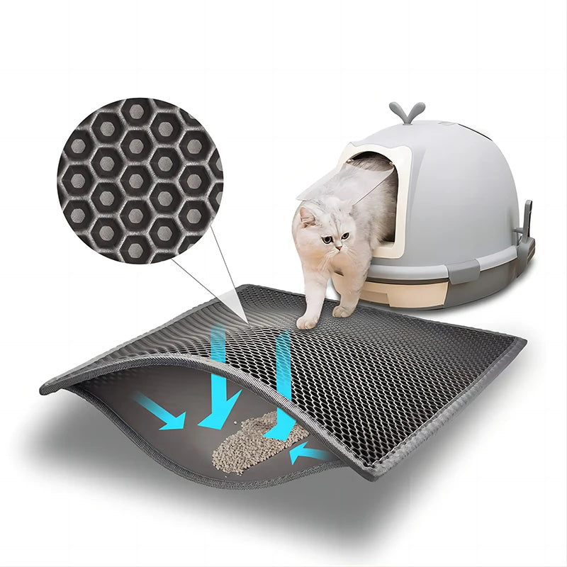 Tapis Litière Chat Double Couche EVA Imperméable Antidérapant – Filtre Sable Lavable Facile à Nettoyer | Accessoires Chat & Chien