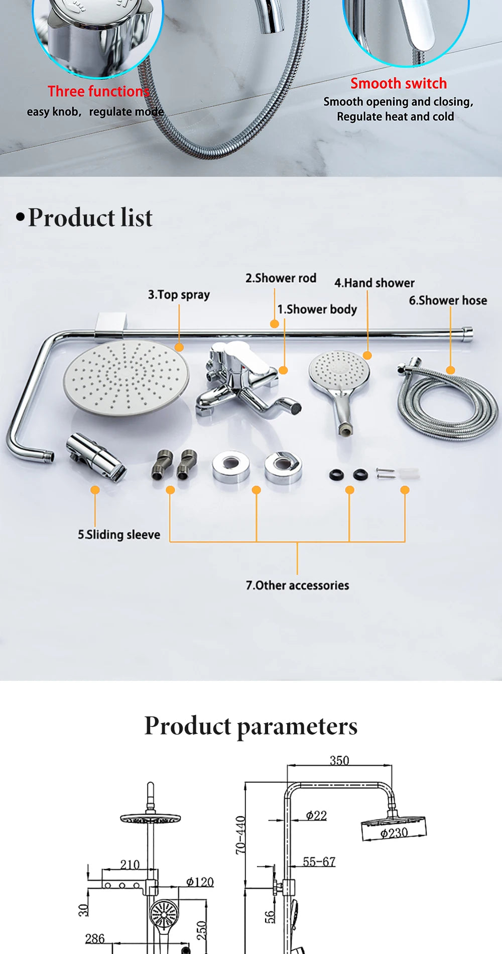 DQOK Ensemble Douche Thermostatique Chrome – Cascade & Pluie, Mitigeur Baignoire | Système Douche Complet