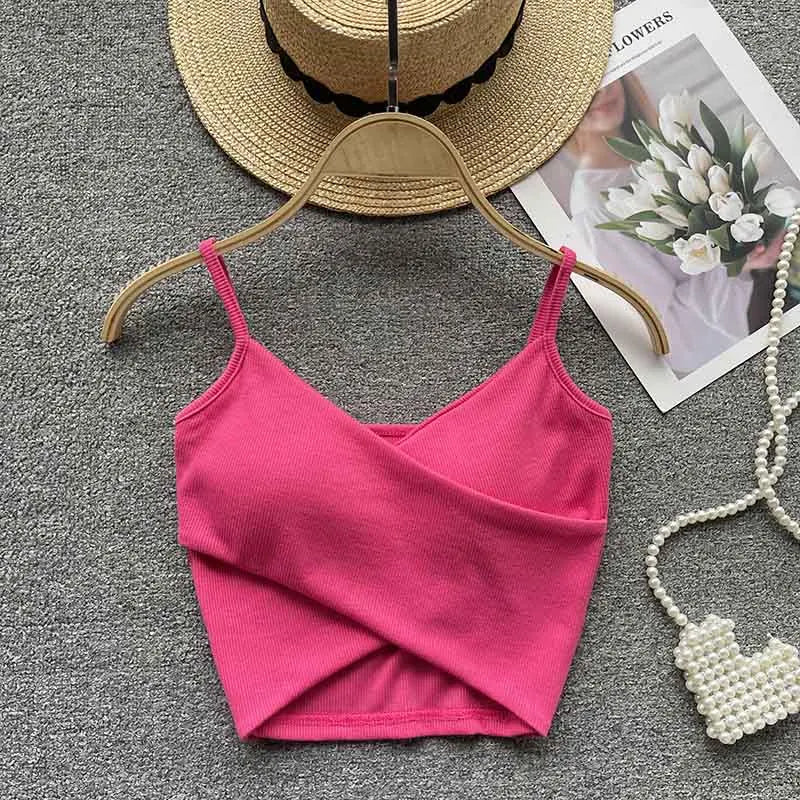 Caraco Femme Bretelles Irrégulières Uni Slim Chic Y2K – Top Sport Élégant Casual & Tendance