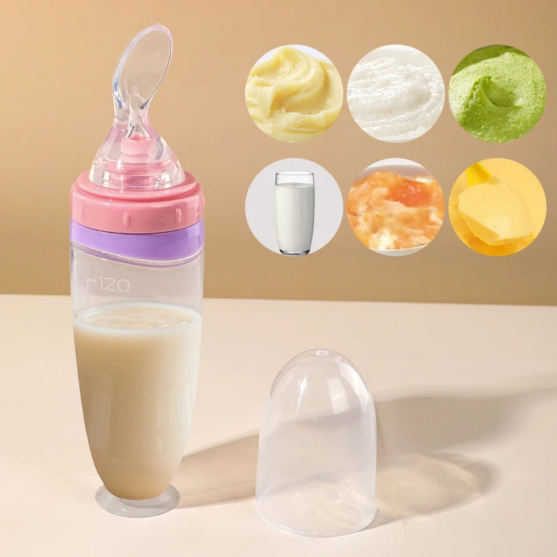Silikon-Quetschflasche für Babys, 120 ml – Püree-, Obstbrei- und Breispender mit abnehmbarem Löffel