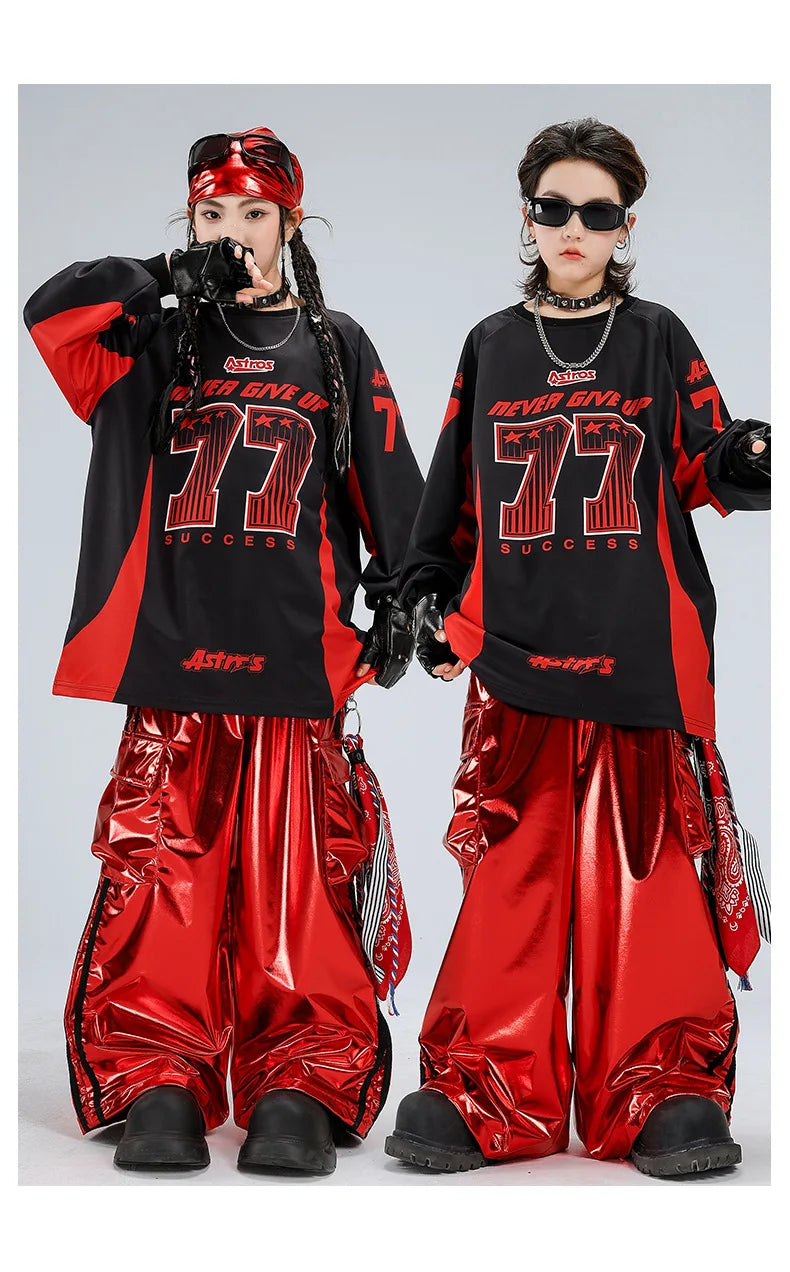 Hip Hop Street Dance K-Pop Kinder-Set – Glitzerweste Cargo für Mädchen Jungen Jazz