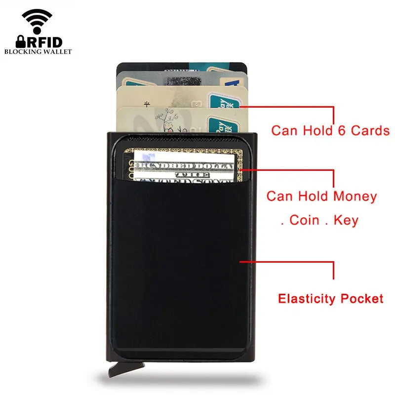 Portefeuille Homme RFID Slim Minimaliste – Porte-Cartes Métal Pop-Up Anti-Piratage