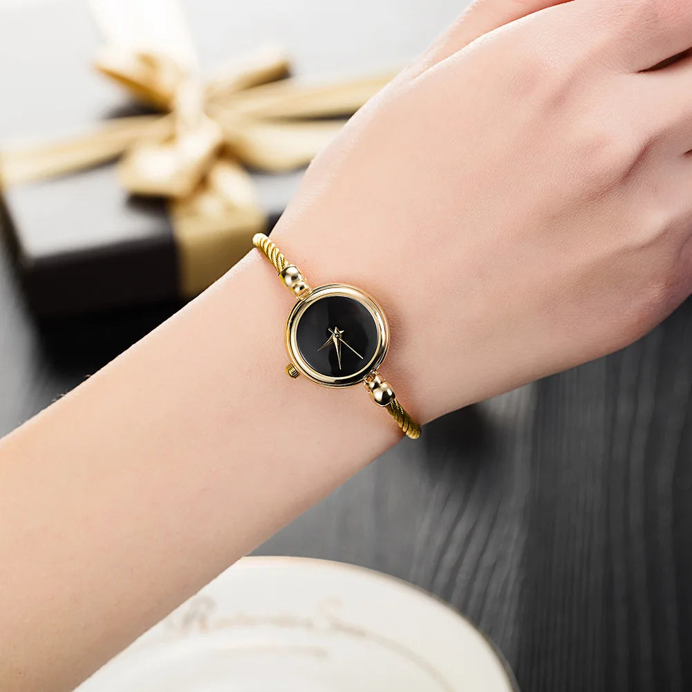 Montre Femme MAYZHISU Rétro Quartz Or – Bracelet Bangle Chaîne Acier Luxe Minimaliste