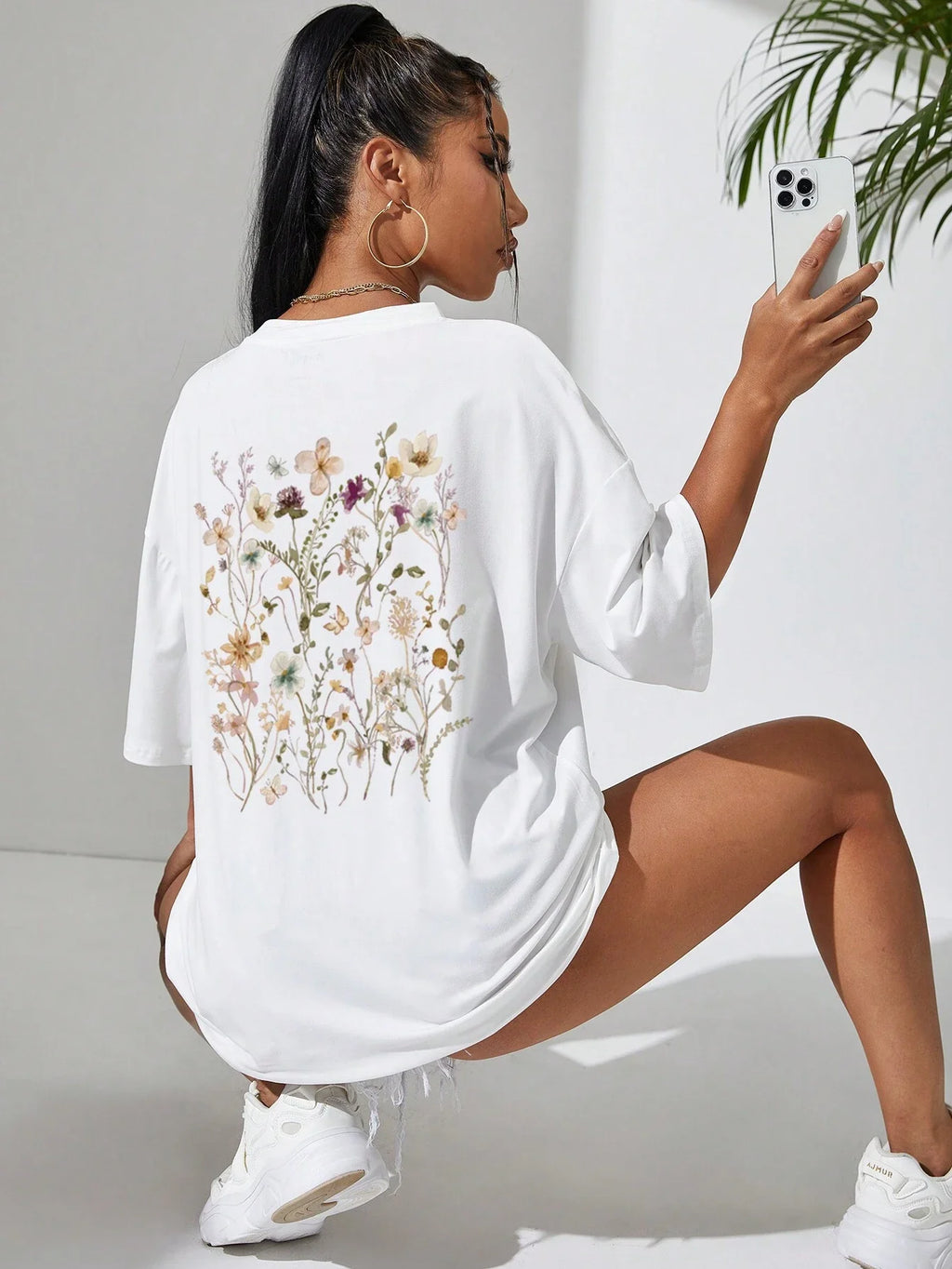 T-Shirt Femme Coton Imprimé Fleurs Manches Courtes Ample Doux Respirant – Top Casual Confortable | Street Style