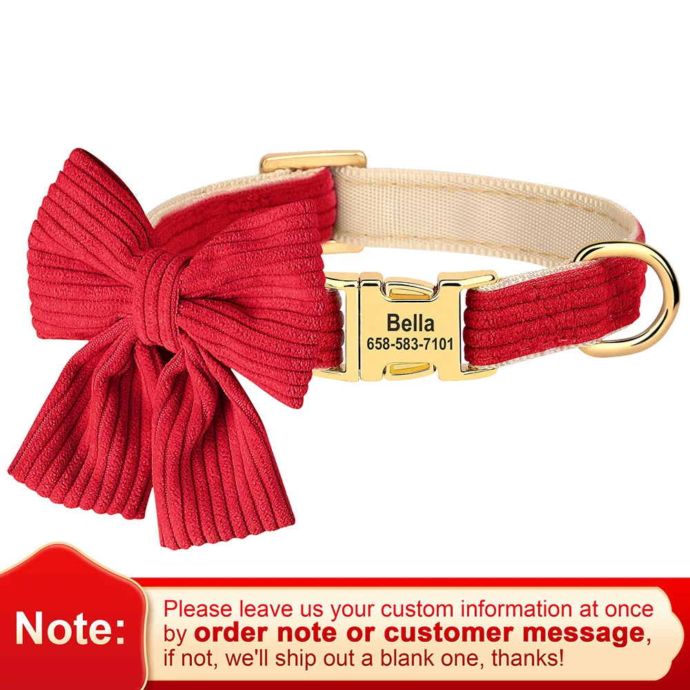 Collier Personnalisé Chien & Chat Nœud Papillon Mignon – Gravure Gratuite ID Plaque Petite & Moyenne Race | Accessoires Animaux
