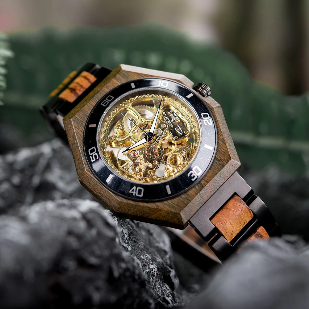 Montre Homme BOBO BIRD Bois Mécanique Luxe – Grand Cadran Top Brand Naturel Unique