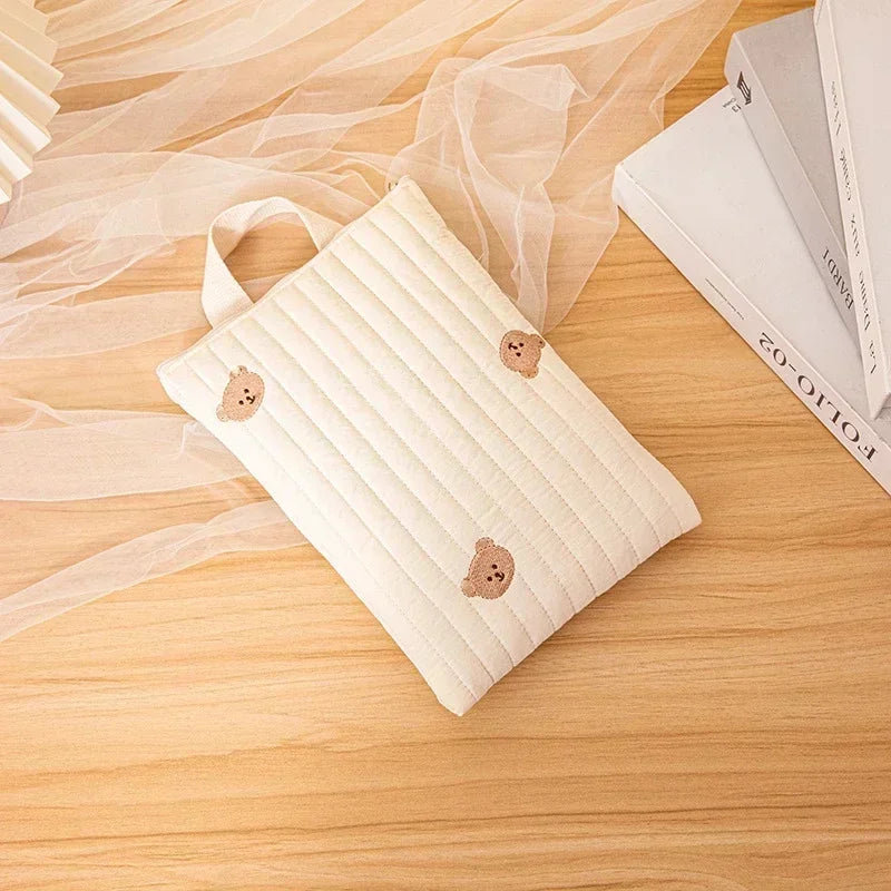 Sac à Langer Bébé Coton Broderie Ours – Pochette Couches Poussette Style Coréen Maman