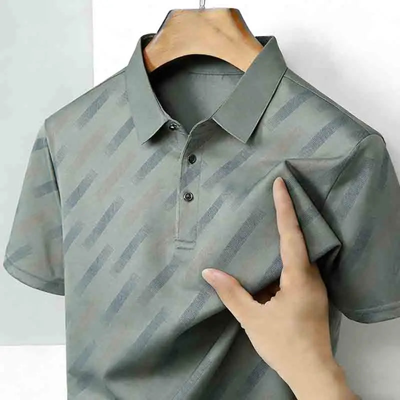 Polo für Herren, modisch, kurze Ärmel, Reverskragen, diagonale Streifen, bedruckt, lässig, Business, Golf, trendig, elegant – Premium Polo gestreift | Herrenmode Business Premium
