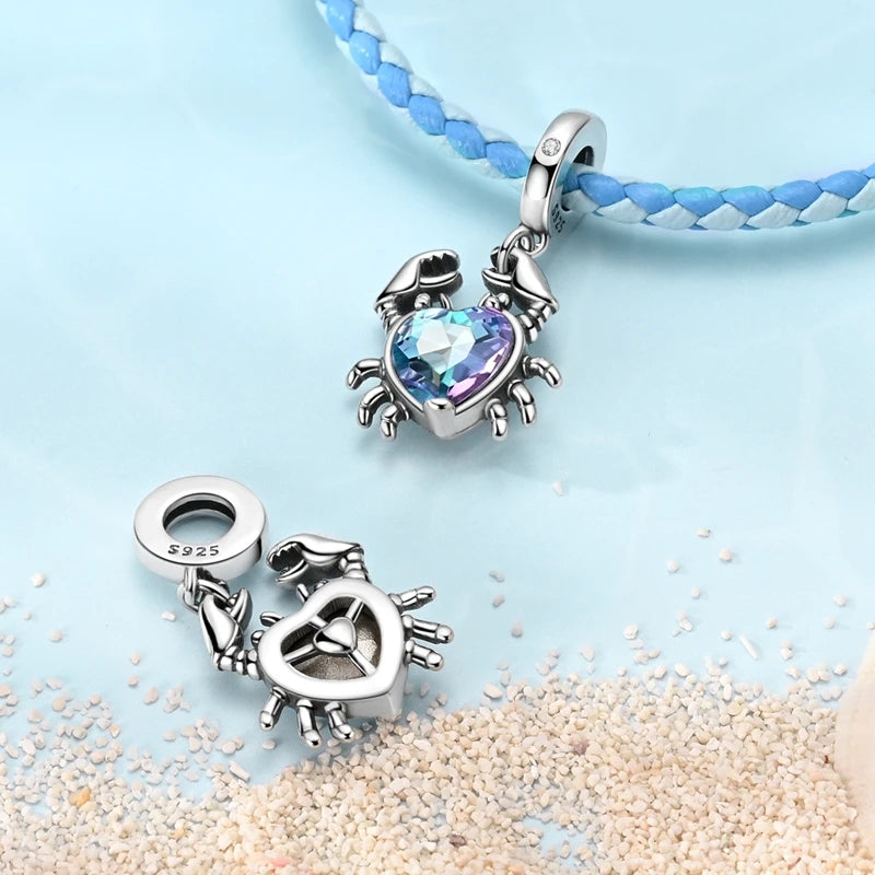 Charm Argent 925 Bleu Rotatif – Œil Démon, Main, Lune & Ciel Étoilé | Perle Pendentif Bracelet Femme | Bijou Spirituel & Mystique