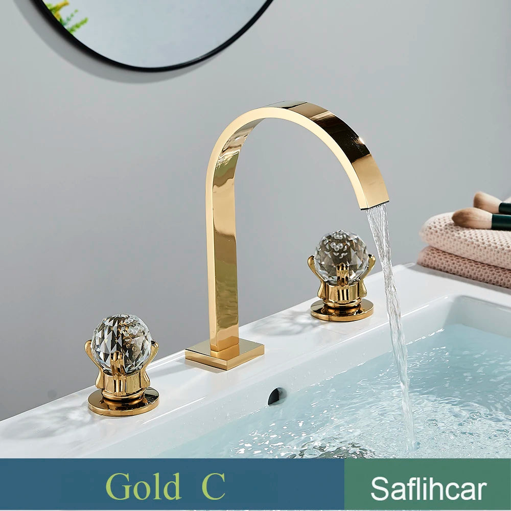 Robinet Lavabo Noir 3 Trous Double Poignée – Mitigeur Eau Chaude & Froide, Chrome | Vasque Salle de Bain