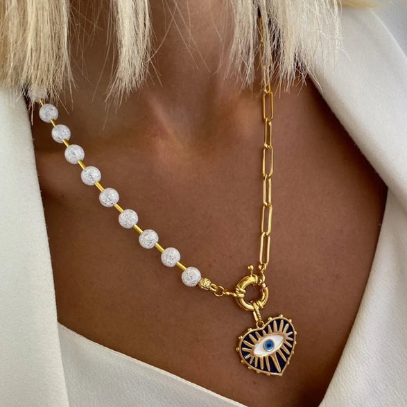 Collier Ras-du-Cou Boho Vintage – Cœur, Coquillage & Œil Turc | Bijou Femme Tendance Été & Plage | Accessoire Mode Charme