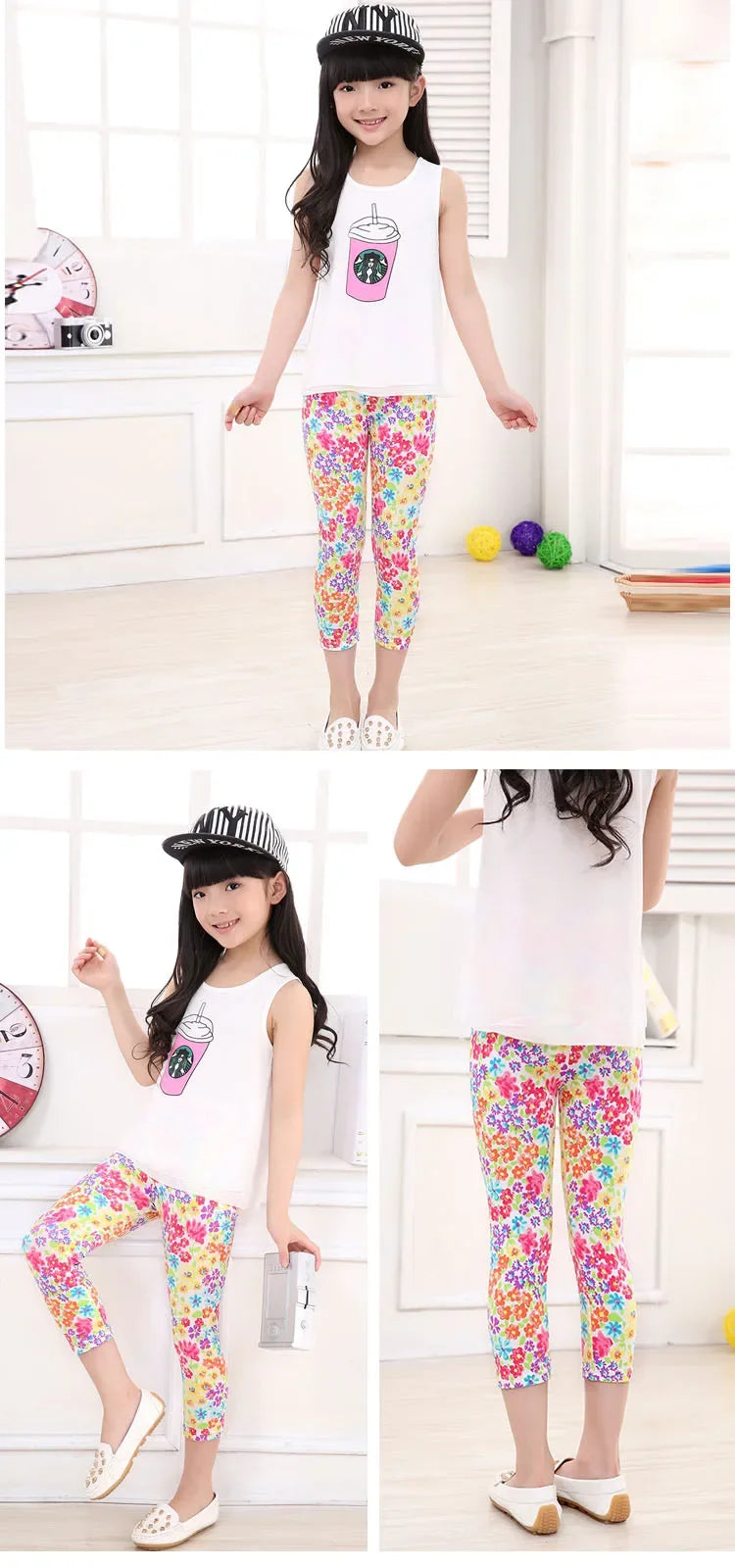 Legging Corsaire Fille Imprimé Fleurs – Pantalon Skinny Stretch Enfant Toutes Tenues 3-10 Ans