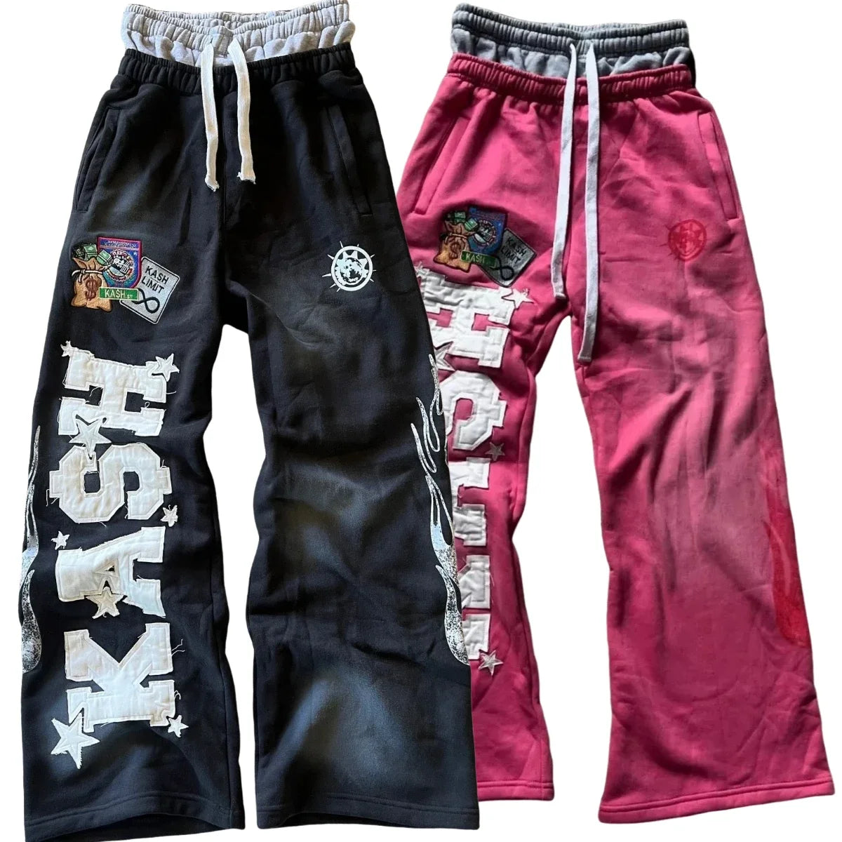 Jogginghose Herren Y2K Baggy Patches Buchstaben Retro Double Layer Hip-Hop Gothic Elastischer Bund Casual | Sweatpants Y2K Gothic Premium
