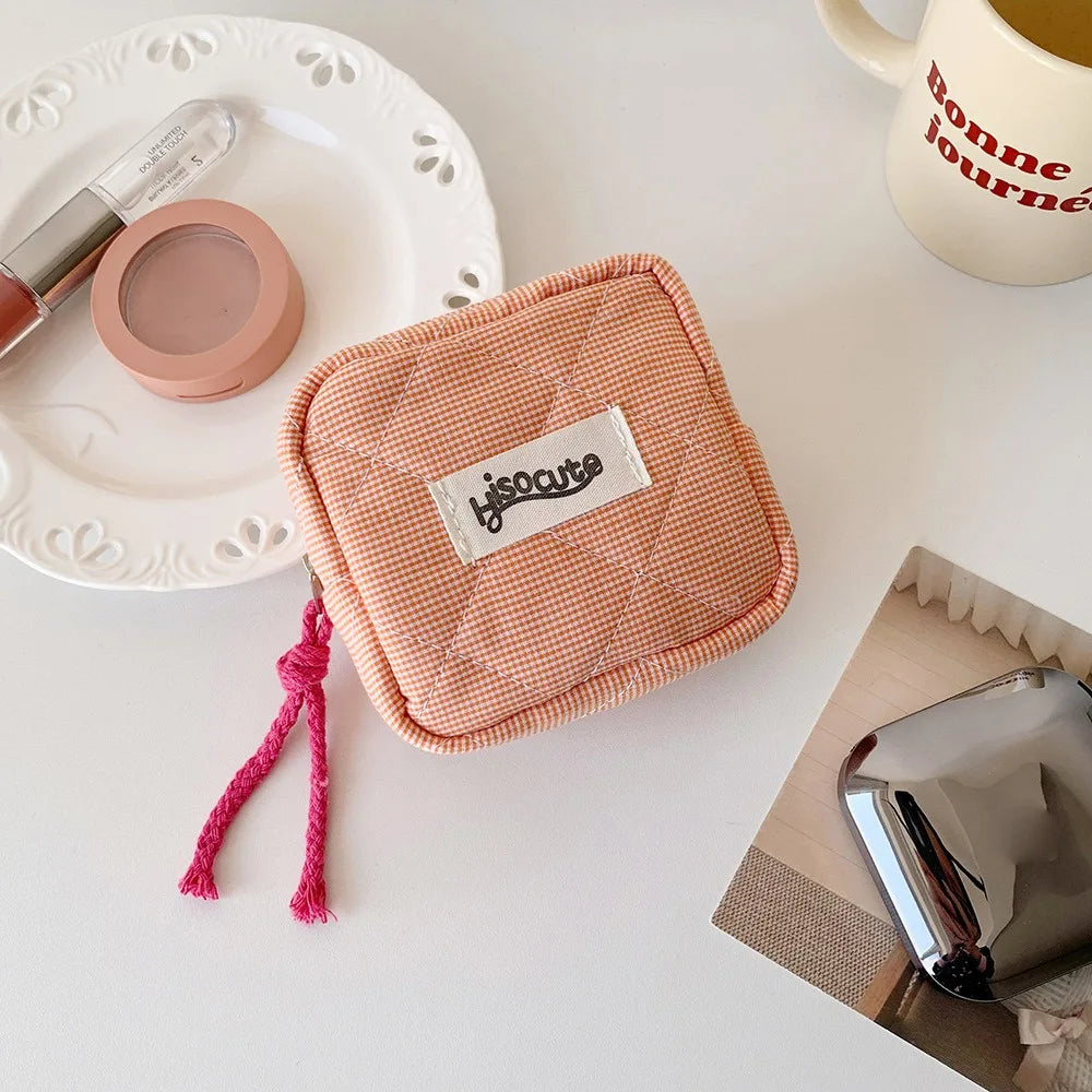 Mini Pochette Vichy Zippée – Trousse Cosmétique Porte-Monnaie Serviettes Hygiéniques Organiseur Cadeau