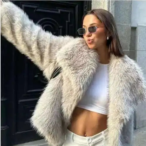 Damen Cardigan Reverskragen Fell Langarm Elegant – Modischer & Schicker Mantel | Herbst Winter