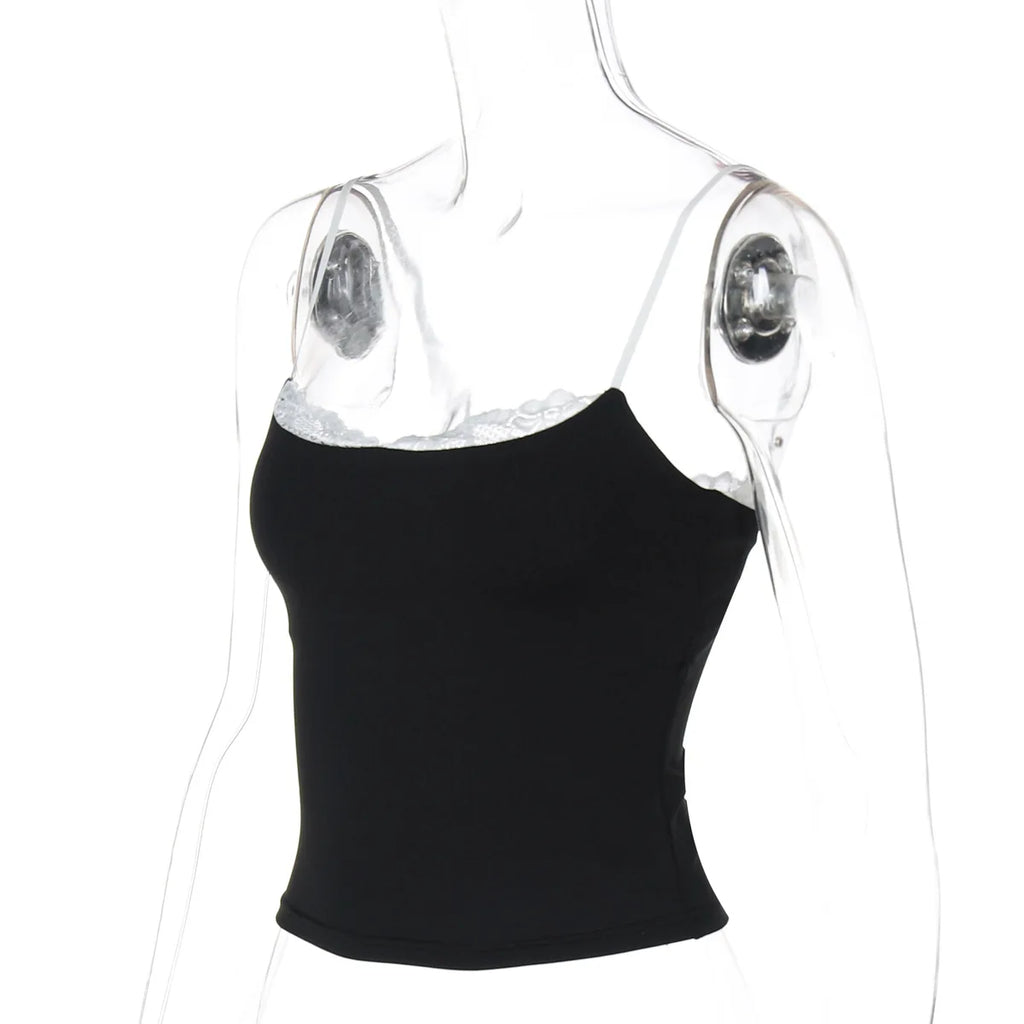 Crop Top Camisole Dentelle Dos Nu Femme – Sans Manches Style Coquette | Streetwear Été Club