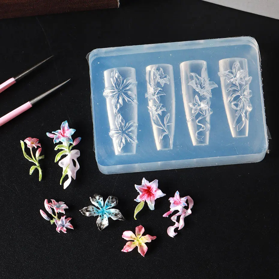 3D-Nailartform „Elegante Lilie“ – Blumen-Stamping im koreanischen Frühlings-Sommer-Stil