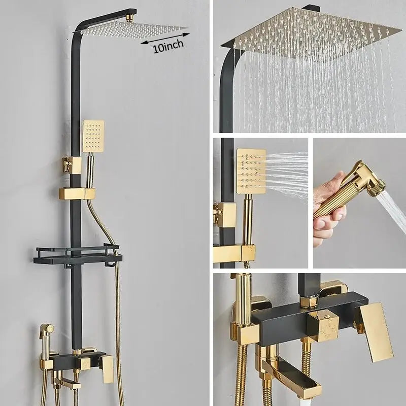 Shinesia Système Douche Pluie Mural – Noir & Chrome, 3 ou 4 Voies, Mitigeur Eau Chaude & Froide | Salle de Bain