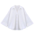 Chemise Femme Manches Larges Col Johnny – Ourlet Asymétrique & Boutons | Style Casual Chic Printemps