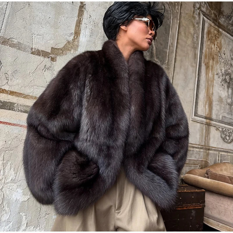 Manteau Femme Mi-Long Fausse Fourrure Col Revers Boutons Cachés Ample Élégant – Overcoat Bureau Chic | Hiver