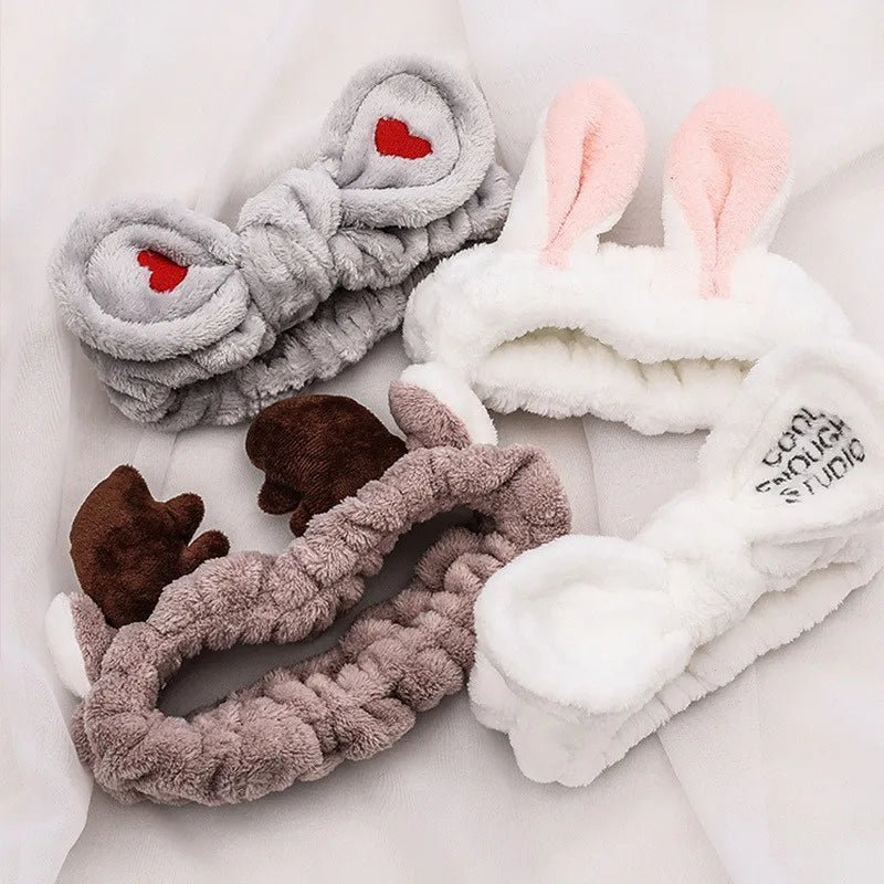 Bandeau Maquillage Oreilles de Lapin Coral Fleece – Élastique Doux | Soin Visage & Coiffure Fille