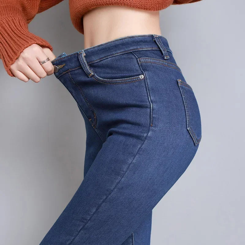 Jean Femme Thermique Skinny Taille Haute Chaud Polaire Stretch Denim – Pantalon Crayon Hiver Neige Confortable | Mode