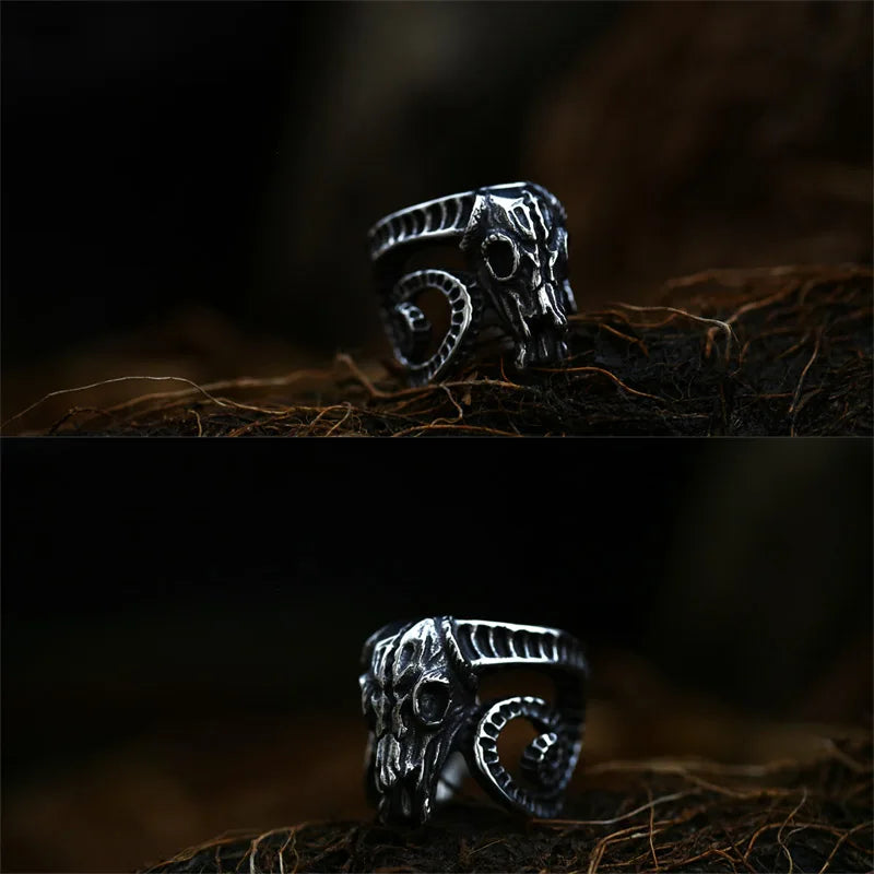 Bague Viking Tête de Bélier Acier Inoxydable 316L — Bijou Homme Vintage Ajustable