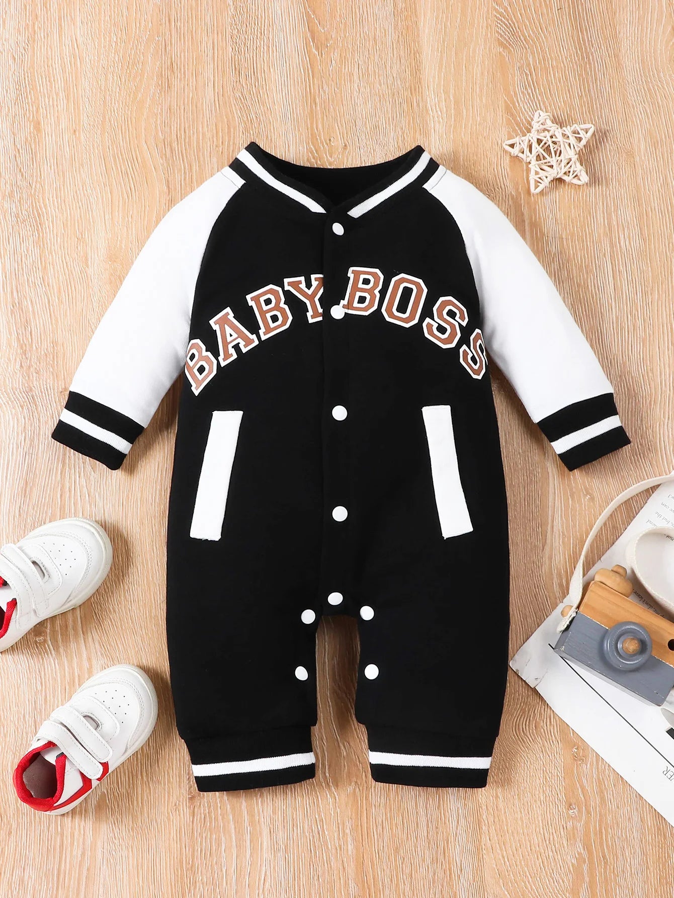 Combinaison Bébé Garçon Imprimé Lettres – Body Manches Longues Col Rond Tendance