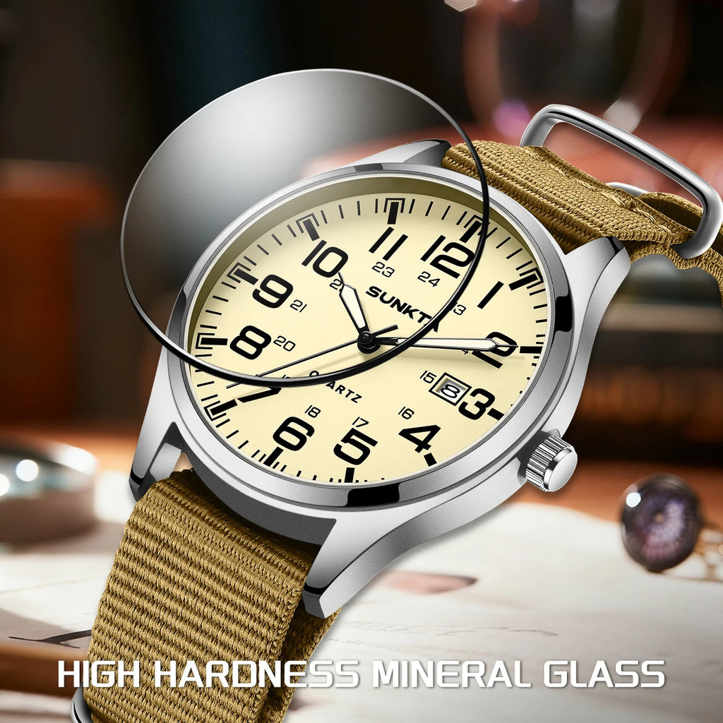 Montre Homme SUNKTA Militaire Sport Luxe Quartz Date Nylon Cuir Lumineux Étanche – Fashion Tendance