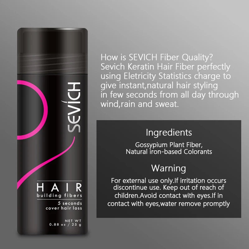 Sevich Fibres Capillaires Kératine 25g – Anti-Chute, Densifiant, Camouflage Calvitie & Zones Clairsemées | Poudre Cheveux