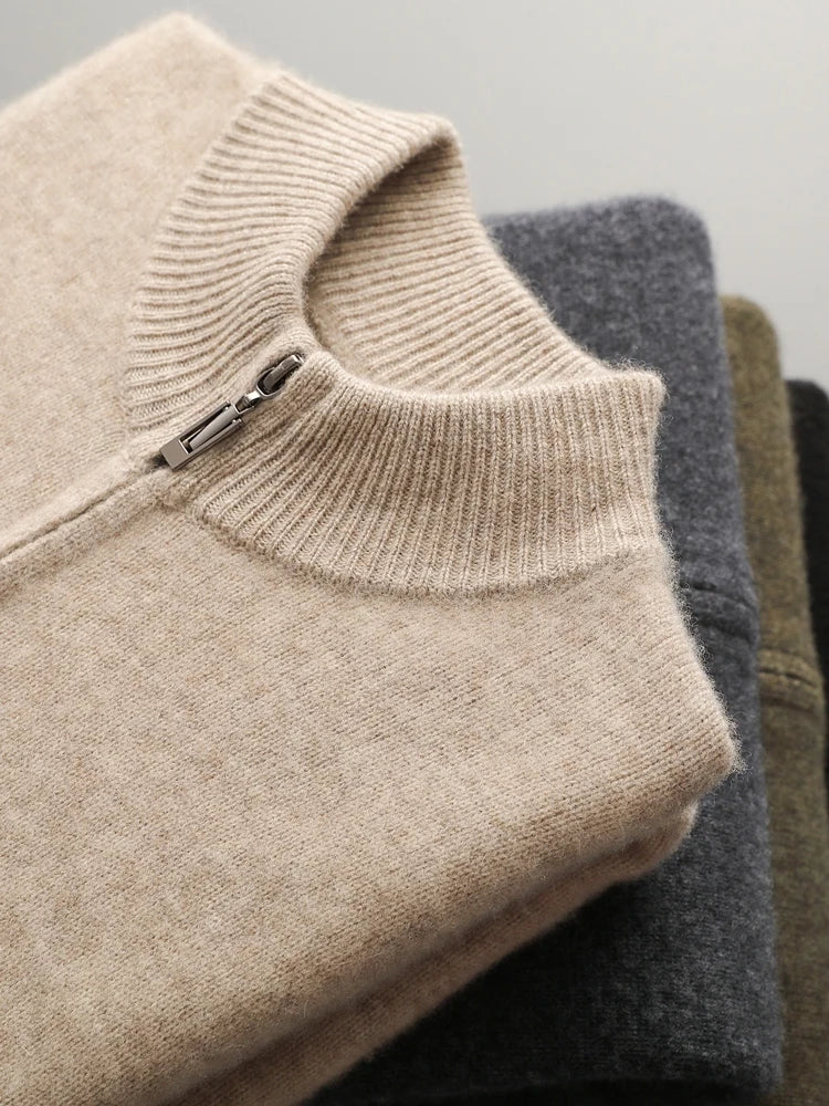 Cardigan Homme 100% Laine Mérinos Zippé Cachemire Épais Smart Casual Automne Hiver Chaud Confortable Tricoté Premium – Pull Zippé Luxe Laine Véritable | Mode Homme Luxe Premium