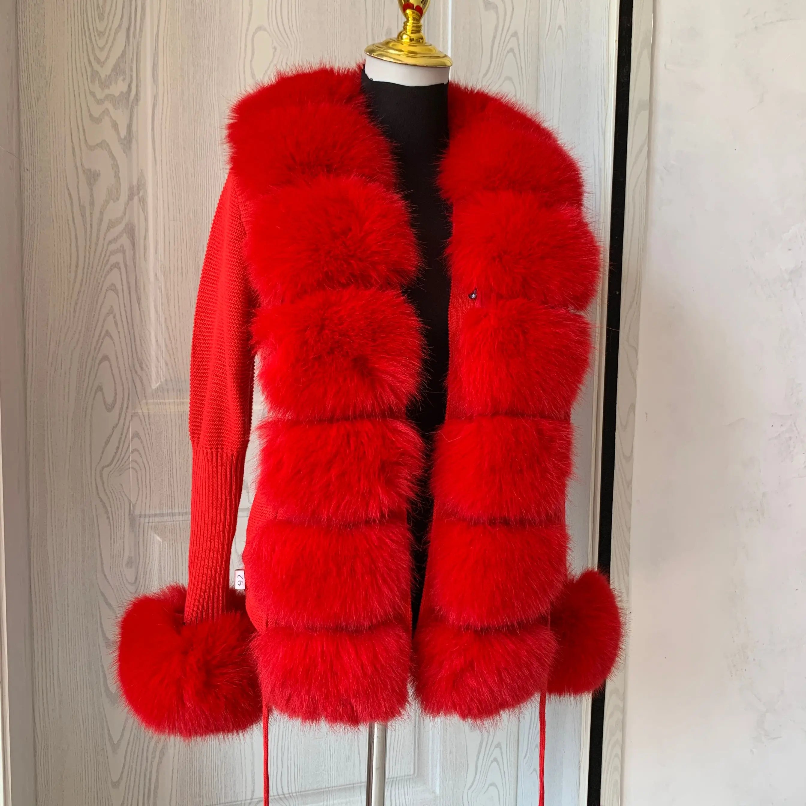 Damen Cardigan Strick Kragen Kunstpelz Fuchs Elegant – Chic & Luxuriöser Pullover Mantel | Frühling Herbst
