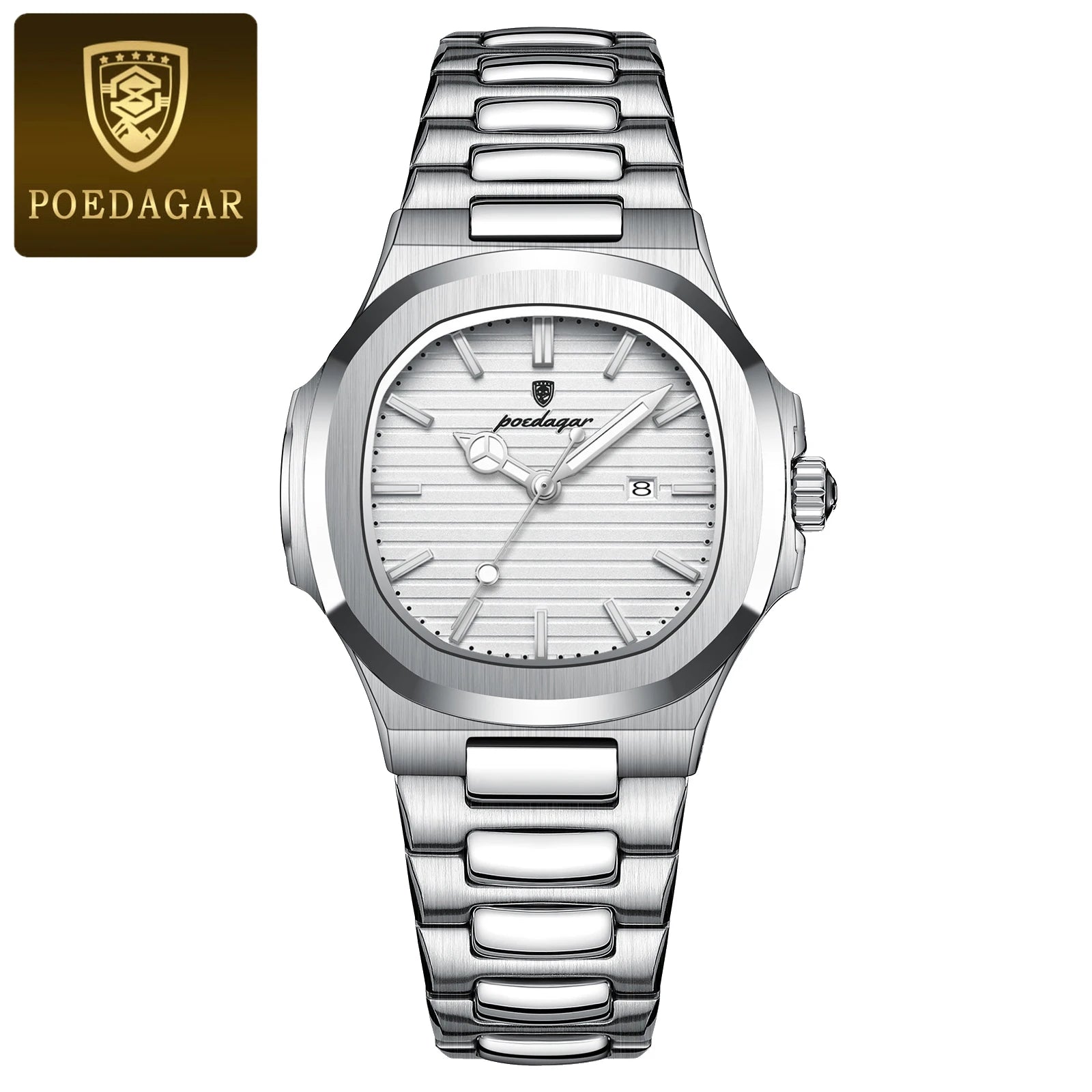 Montre Femme POEDAGAR Carrée Luxe Quartz – Lumineuse Étanche Date Acier Fashion