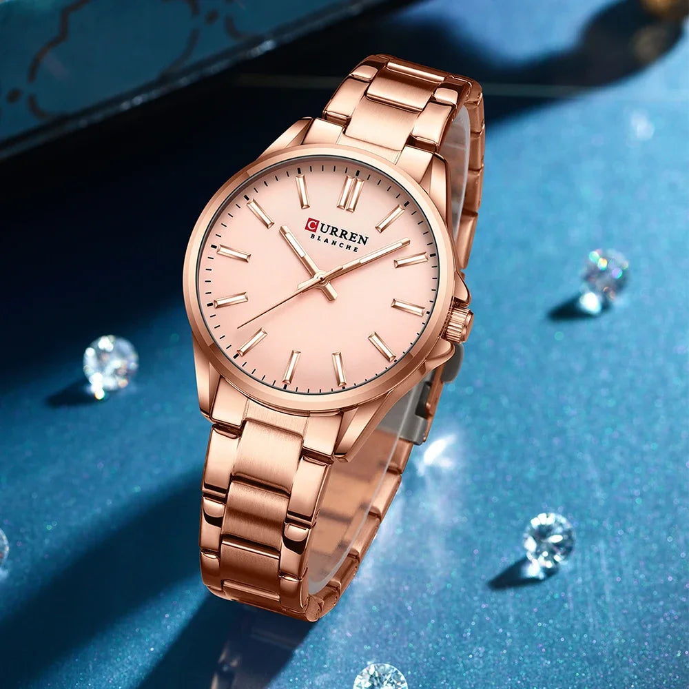 Montre Femme CURREN Fashion Casual Quartz – Acier Inoxydable Cadran Rond Simple Élégante