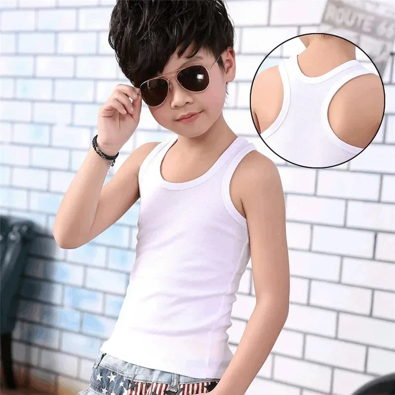 Débardeur Enfant Coton Couleur Unie – T-Shirt Sans Manches Sport Été Garçon Fille Casual