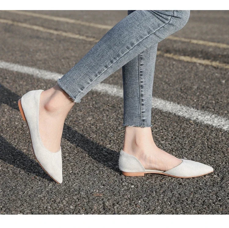 Ballerines Bout Pointu Flock Slip-on 2025 – Talon Plat Couleur Unie Tailles 31 à 46