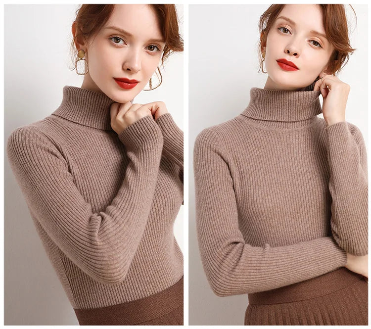 Pull Col Roulé Cachemire Ultra-Doux Femme - Tricot Basique Chic Automne Hiver | Heliar